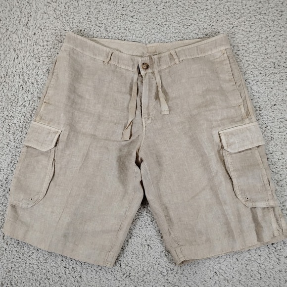 120% Lino Other - 120% Lino Shorts Mens 56 (US 40) Beige Linen Beach Cargo Drawstring Designer